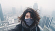 Asian girl with a mask during heavy air pollution