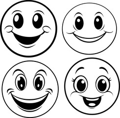 Poster - Cute emoji vector image, coloring page black and white