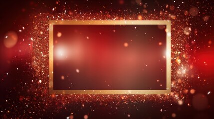 Wall Mural - Frame gold dust glitter on red dark background. advertisement. template. product presentation. copy text space.