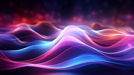 Fototapete - Abstract futuristic background with pink blue glowing neon moving high speed. Generative Ai
