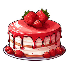 Wall Mural - delicious sweet strawberry cake illustration isolated transparent background