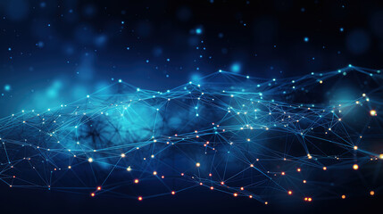 Fototapete - Blue abstract background with a network grid and particles connected. Generative Ai