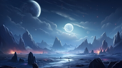 Aufkleber - Night fantasy mars ground surface with falling meteor or comet in sky. Generative Ai