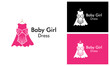 Beautiful Baby Party Dress Logo Design Template. Baby Girl Wardrobe Pink Dress for Special Occasion On The Hanger.