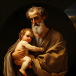 Saint Joseph hugging baby Jesus, Son of God, Christmas nativity scene