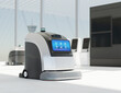 Autonomous Robot Cleaners Cleaning floor in the airport. Generic design. 3D rendering image. 