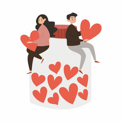 Wall Mural - Vector illustration. Couple in love with hearts