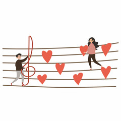 Wall Mural - Vector illustration. Couple in love with music notes