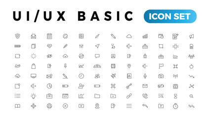 Fototapete - Basic User Interface Essential Set. ui/ux Line Outline Icons. For App, Web, Print. Editable Stroke.