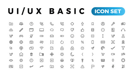 Poster - basic user interface essential set. ui/ux line outline icons. for app, web, print. editable stroke.