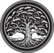 Vector oak tree illustration encapsulates the essence of life in a circular logo.
