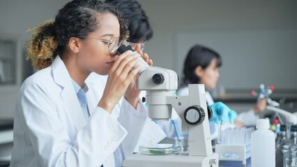 Poster - Multinational researcher group experimenting in the lab. Research and Development.