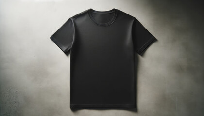 Wall Mural - Sleek black t-shirt on a concrete background with a soft overhead light. Generative AI