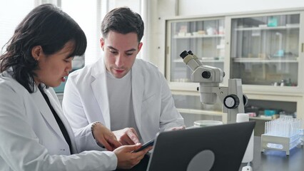 Poster - Multinational researcher group experimenting in the lab. Research and Development.