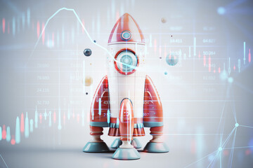 Poster - Rocket on financial charts, business growth concept, Generative AI