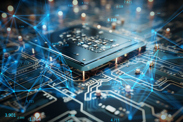 Aufkleber - Advanced microprocessor chip on a circuit board, Generative AI