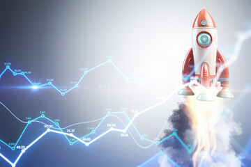 Poster - Rocket launch on upward trend financial graph, investment concept, Generative AI