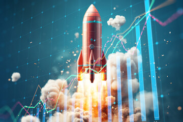 Aufkleber - Rocket launch on financial graph representing market surge, Generative AI