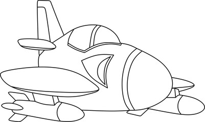 Wall Mural - fighter plane cartoon line art for coloring book