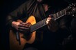 Musician strums his guitar in the shadows of the night, creating a soulful melody Generative AI