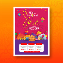 Wall Mural - Makar Sankranti Festival Offer A4 Poster Design Template, Indian Festival Sale A4 Size Poster Design Layout Template