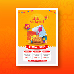 Wall Mural - Happy Makar Sankranti Festival Offer A4 Poster Design Template, Indian Festival Sale A4 Size Poster Design Layout Template