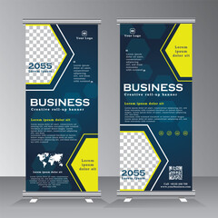 Wall Mural - Roll up banner template design,banner layout, advertisement, pull up, polygon background, vector illustration, business flyer, display, x-banner, flag-banner, Info graphics, image space,