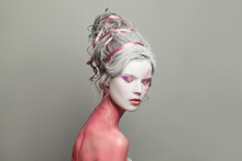 Beautiful Creative Fashionable Carnival Model Woman Blonde, Fashion Beauty Studio Portrait