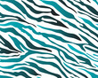 Full seamless tiger and zebra stripes animal skin pattern. White turquoise texture for textile fabric print. Suitable for fashion use.