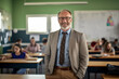 © My Beautiful Picture - Smiling men teacher in a classroom. Teacher in a room. AI.