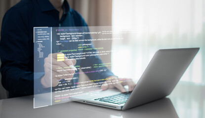Software developer or programmer cyber security password and coding program  Using Development Software On Laptop System engineering with Digital transformation