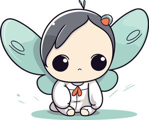  Illustration of a cute little fairy sitting on a white background