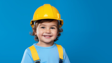 Wall Mural - Happy child dressed as a builder.