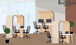 © marinadreams - Workspace in an open space office with movable furniture.