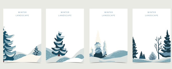 Wall Mural - winter landscape background with mountain,tree.editable vector illustration for postcard,a4 vertical