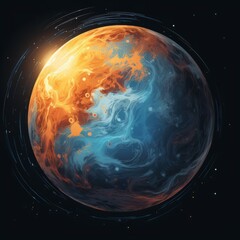 Wall Mural - miniature illustration of an unknown beautiful planet. vector illustration. bright art of a fictiona