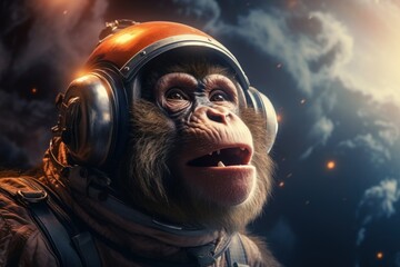 Wall Mural - A monkey in an astronaut costume in outer space. 