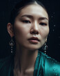 Atrakcyjny portret azjatki- dojrzała kobieta prezentująca kolczyki - portret fashion - ttractive portrait of an Asian woman - mature woman presenting earrings - fashion portrait - AI Generated