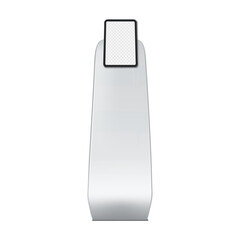 Wall Mural - Exhibition tablet stand with transparent screen realistic mock-up. Blank digital display vector mockup. Template for design