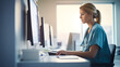© NexGenVisions - A nurse staring at medical software on a computer screen