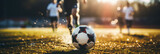 Fototapeta Fototapety sport - Soccer player controls ball with foot in stadium action close-up 