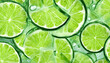 Leinwandbild Motiv lime slice in water soda background