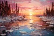 Frozen Lake Sunsets - Generative AI