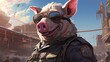 człowieko świnia jako dziewczyna świnka w grafice komputerowej z różowymi dodatkami i uszami