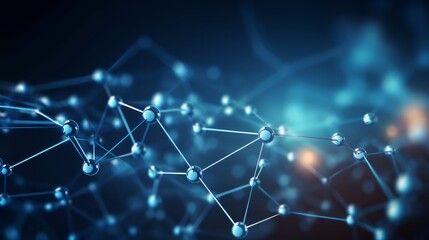 Fototapete - Abstract digital background with molecules and lines on a dark blue background.  