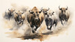 Buffalo Running on the Prairie