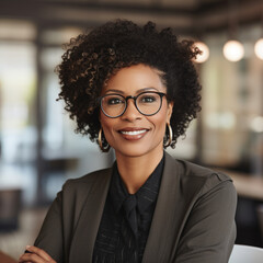 Wall Mural - photo of intelligent 40 year old black american businesswoman wearing glasses