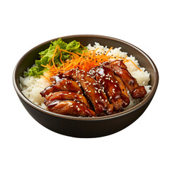 Wall Mural - A Plate of Teriyaki Chicken Rice Bowl Isolated on a Transparent Background