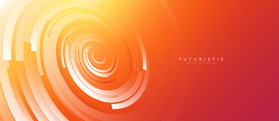Poster - Abstract white modern swirl square in a Circle shape on an orange, and yellow, background. Futuristic concept background. Banner vector design