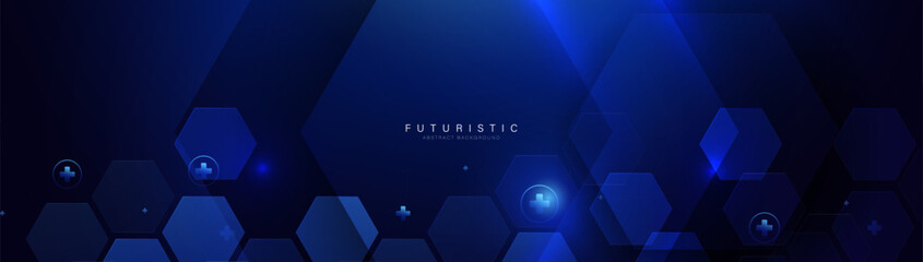 Aufkleber - Abstract geometric hexagon futuristic digital hi-technology on a dark blue background. Trendy blue minimal geometry banner. Vector illustration